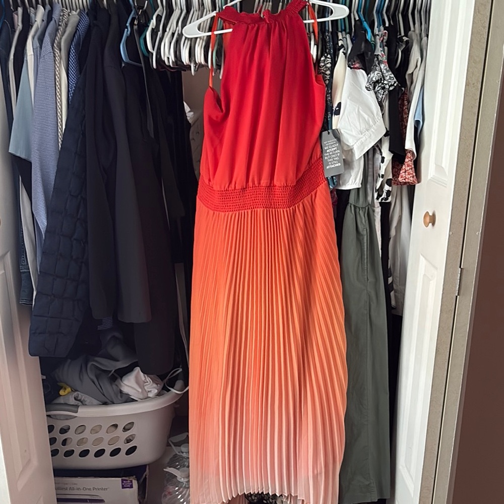 White House Black Market Red and Pink Halter Midi Dress